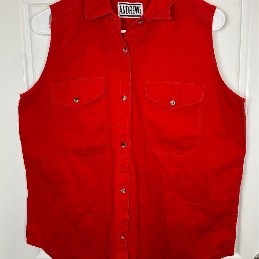 Vintage Andrew Sports 100% Cotton Red Sleeveless button-up